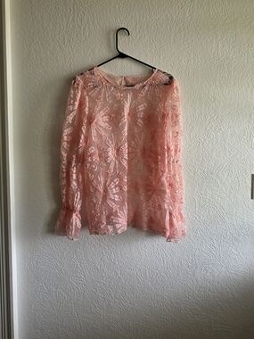 Sheer Floral Lace Blouse in Soft Pink